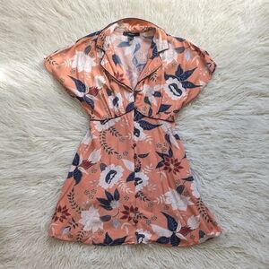Women's Forever 21 Salmon Orange Pink Floral Shirt Dress Small
